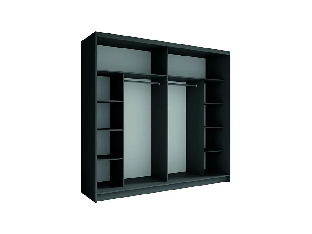 Ensemble chambre NOFI - Lit 140x200 cm avec sommier, 2 tiroirs, chevets, armoire et commode - gris graphite