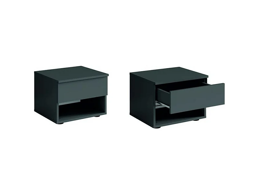 Ensemble chambre NOFI - Lit 140x200 cm avec sommier, 2 tiroirs, chevets, armoire et commode - gris graphite