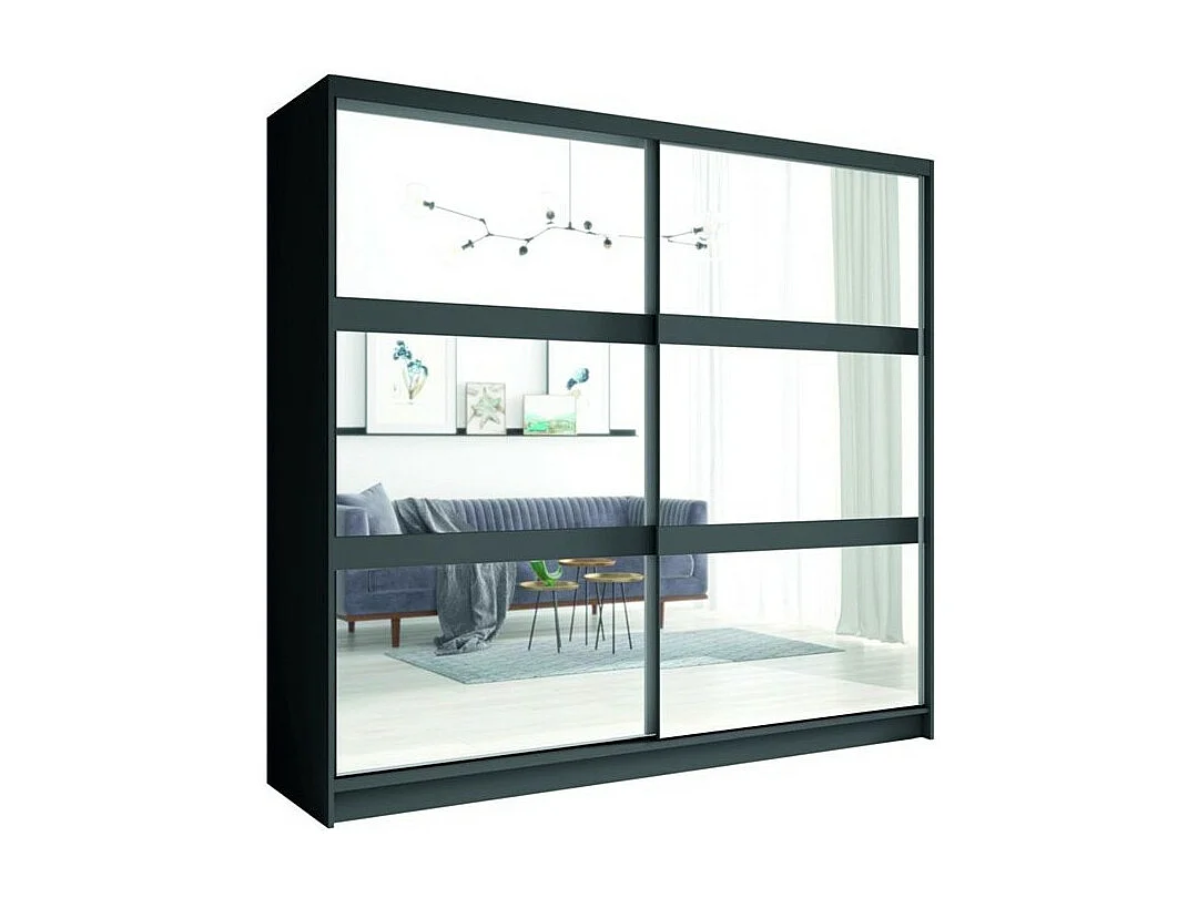 Ensemble chambre NOFI - Lit 140x200 cm avec sommier, 2 tiroirs, chevets, armoire et commode - gris graphite