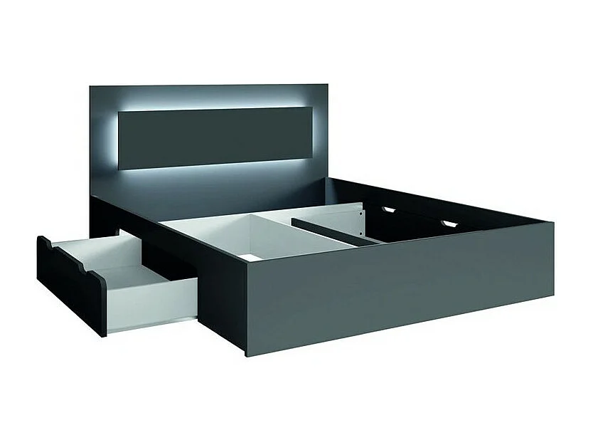Ensemble chambre NOFI - Lit 140x200 cm avec sommier, 2 tiroirs, chevets, armoire et commode - gris graphite