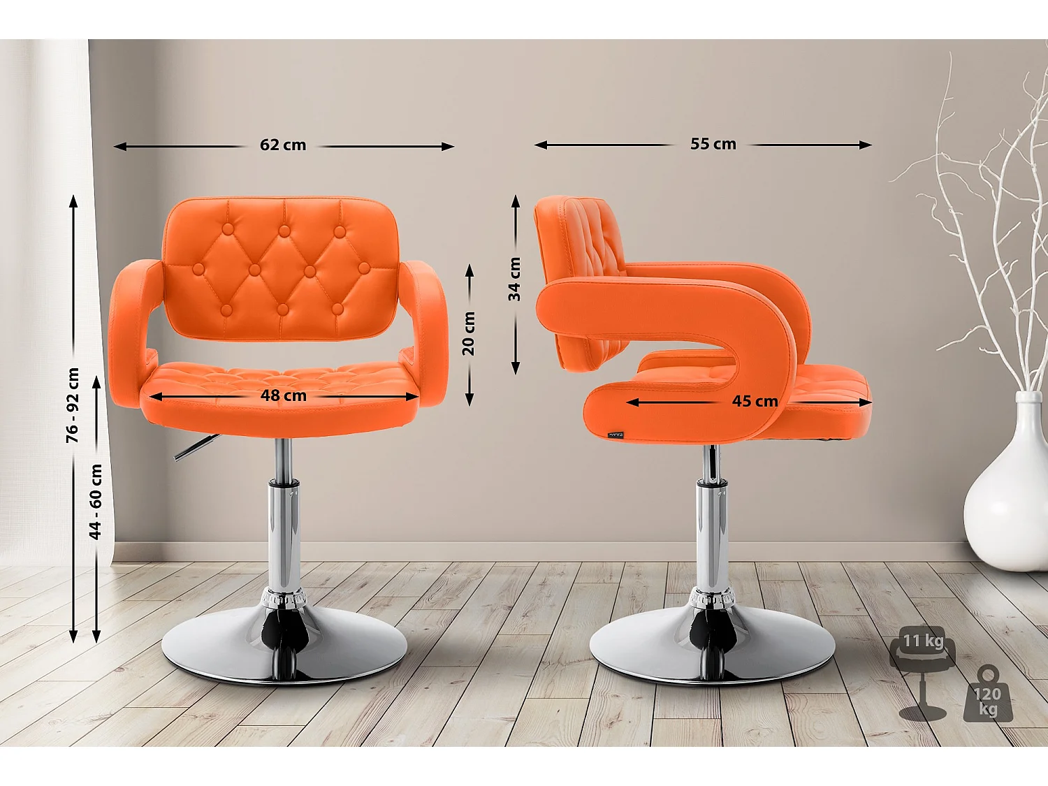 Chaise gondole - Similicuir & Métal chromé - Orange - Dublin