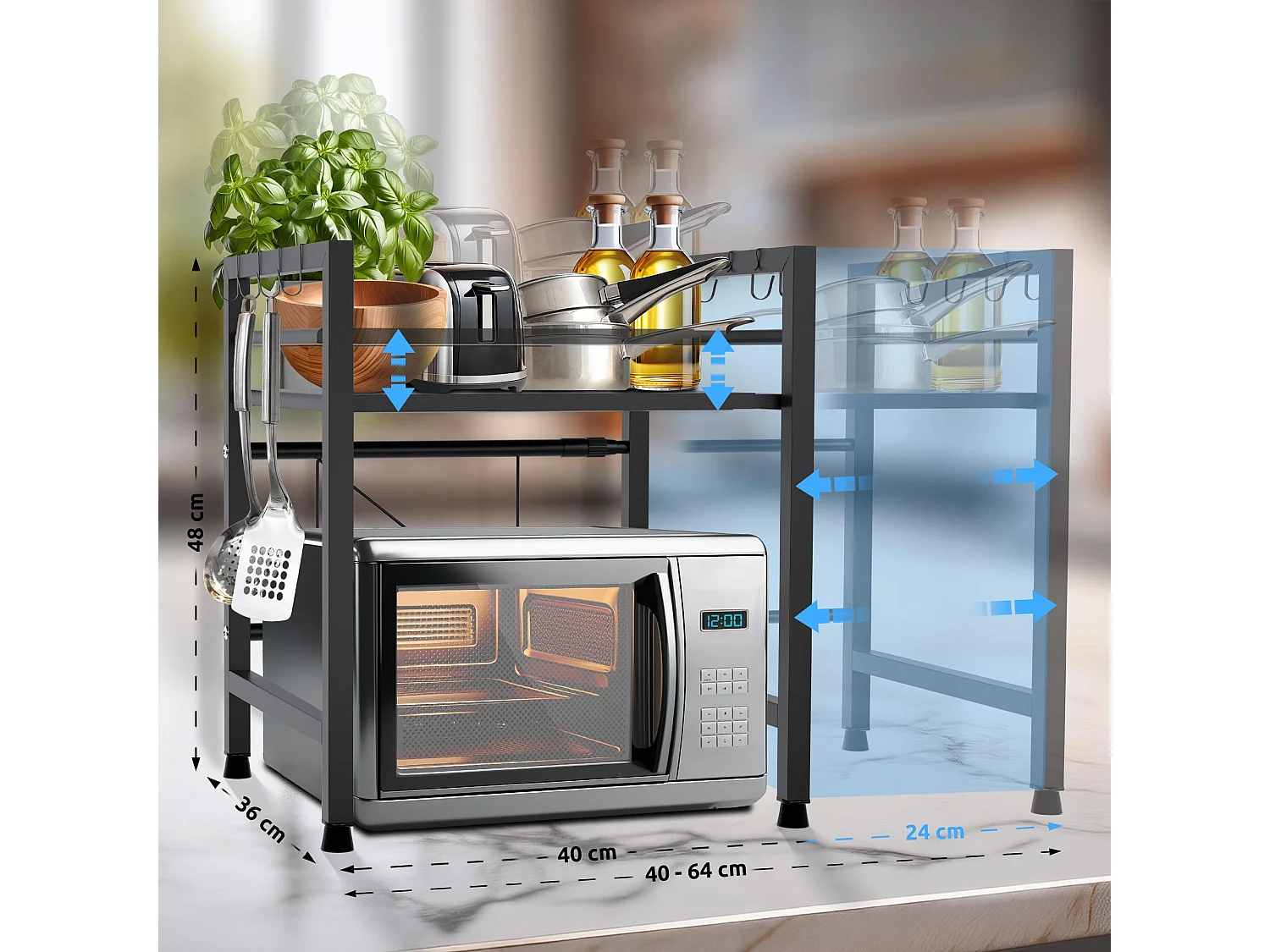 Étagère de cuisine - Métal - 2-stufig - Noir - Marana