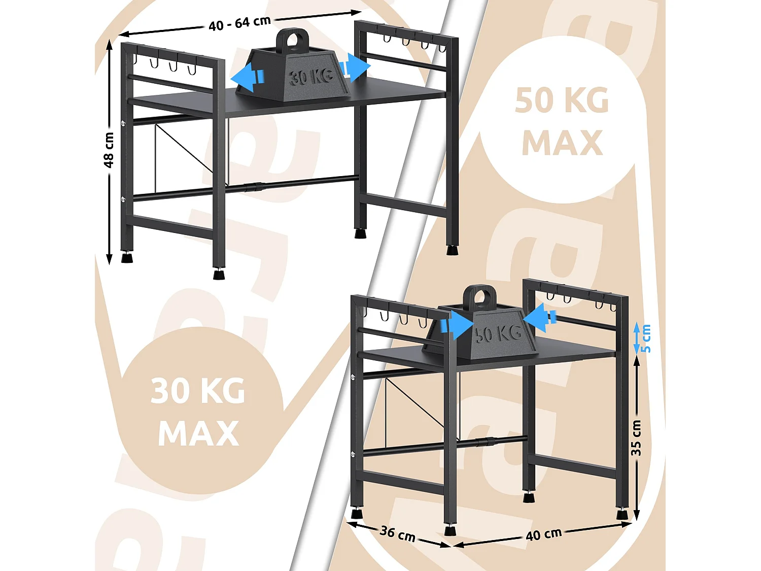 Étagère de cuisine - Métal - 2-stufig - Noir - Marana