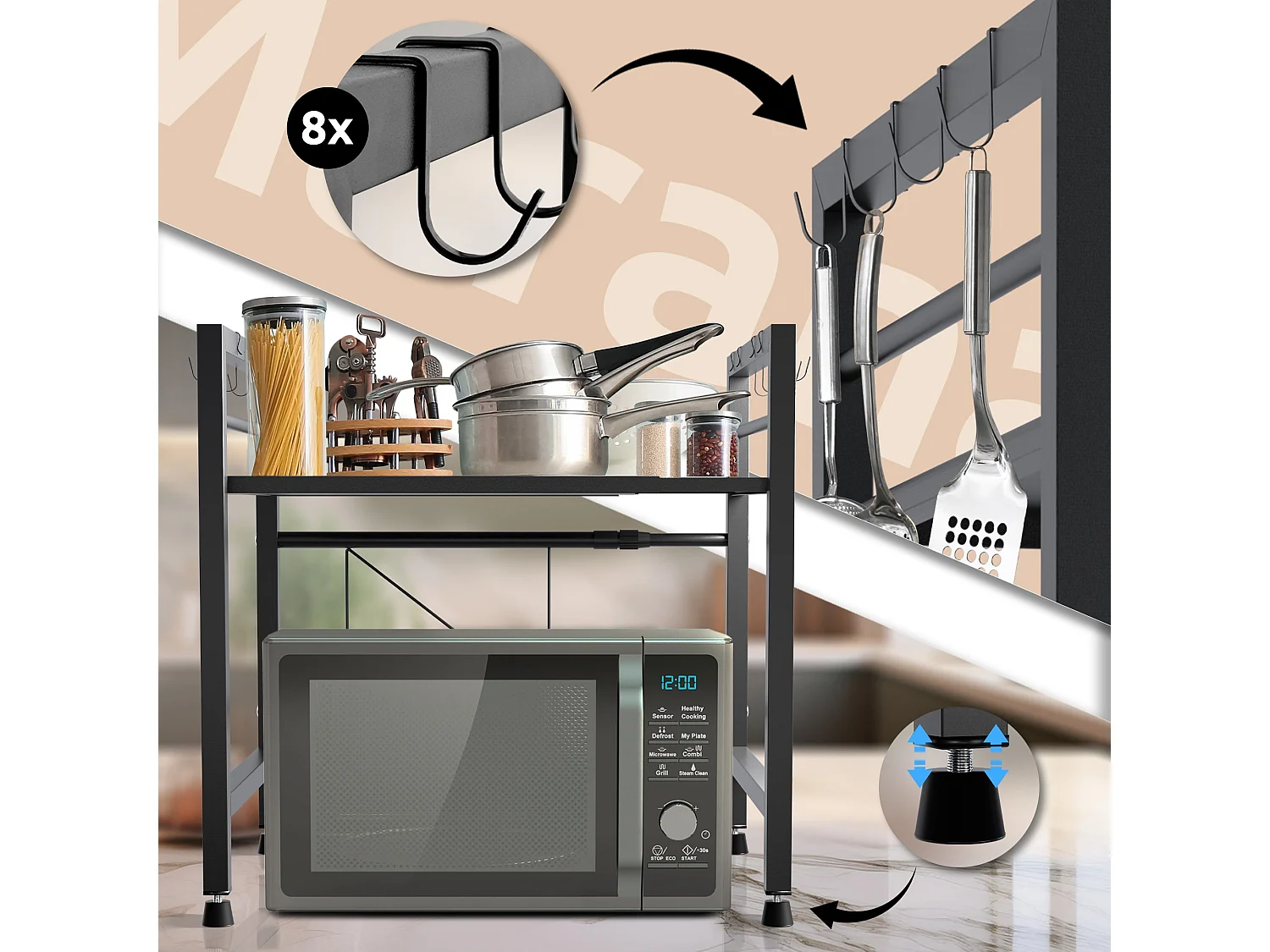 Étagère de cuisine - Métal - 2-stufig - Noir - Marana