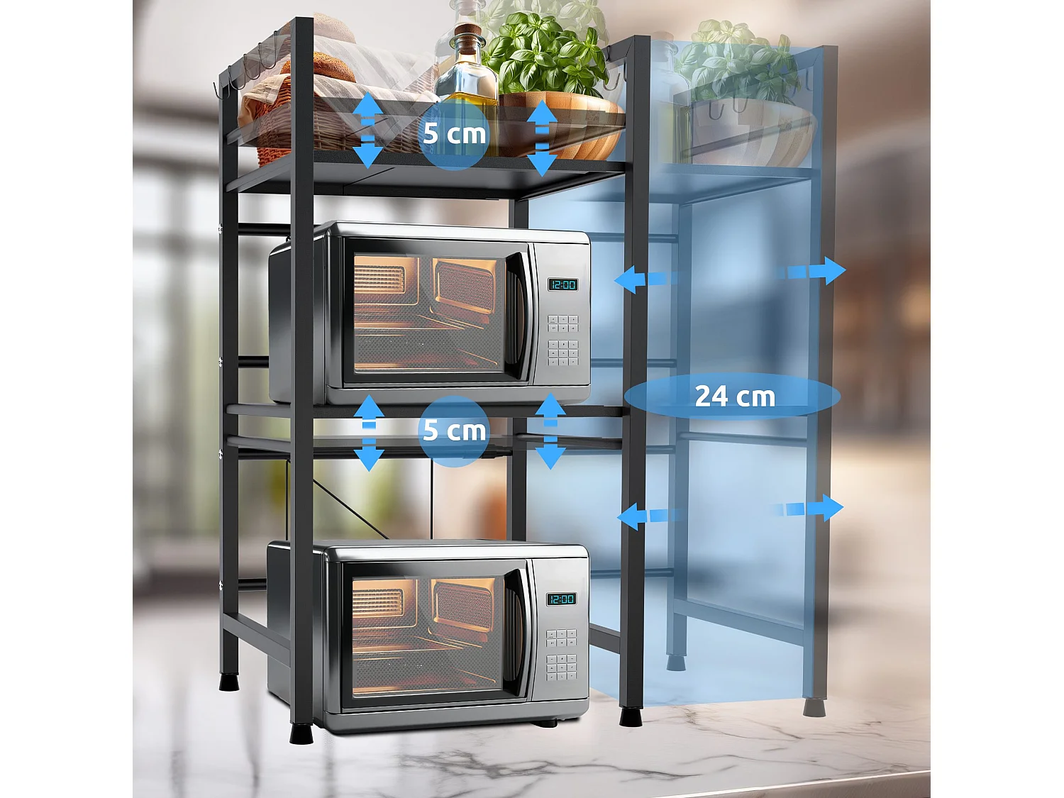 Étagère de cuisine - Métal - 3-stufig - Noir - Marana