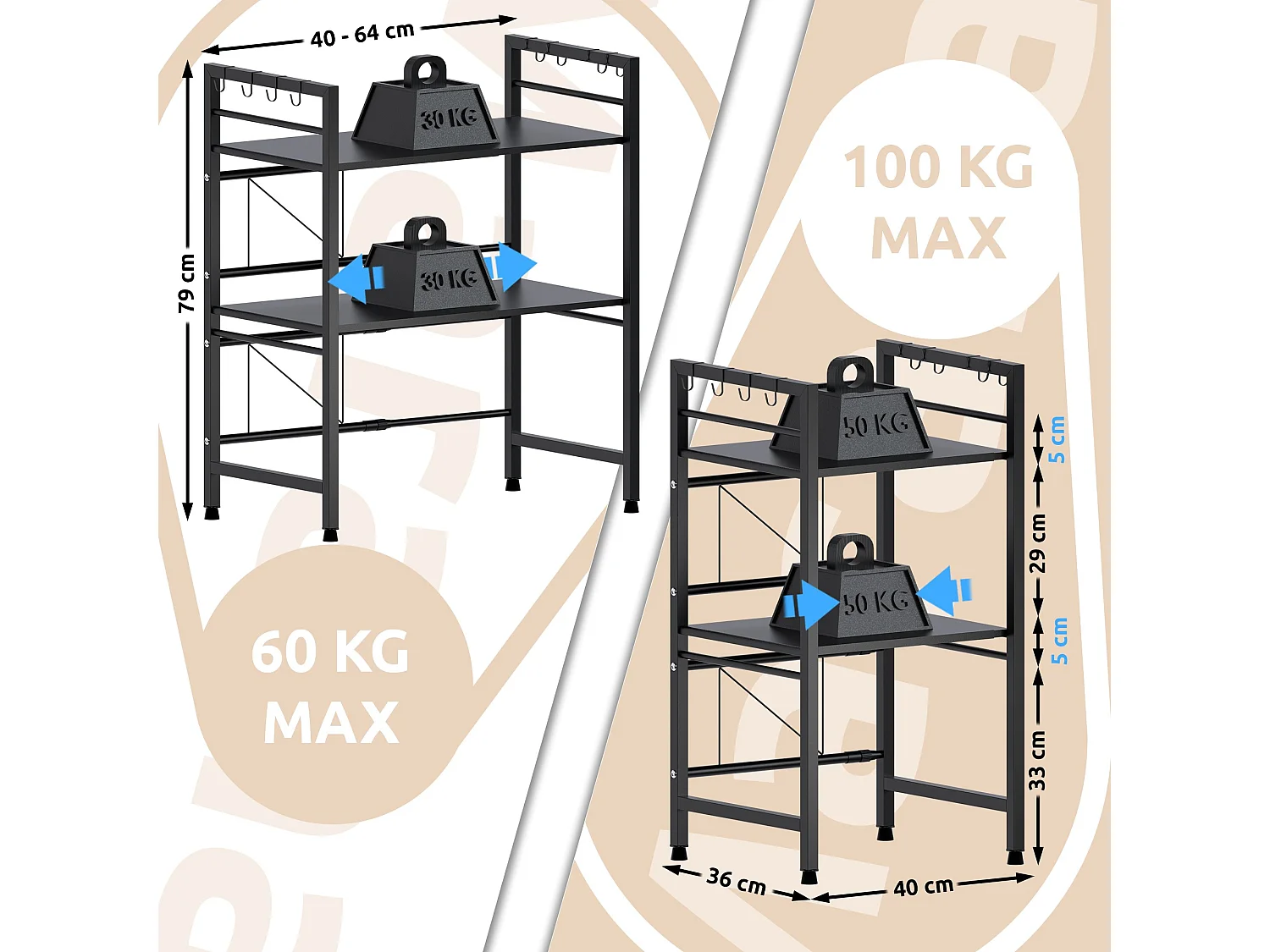 Étagère de cuisine - Métal - 3-stufig - Noir - Marana