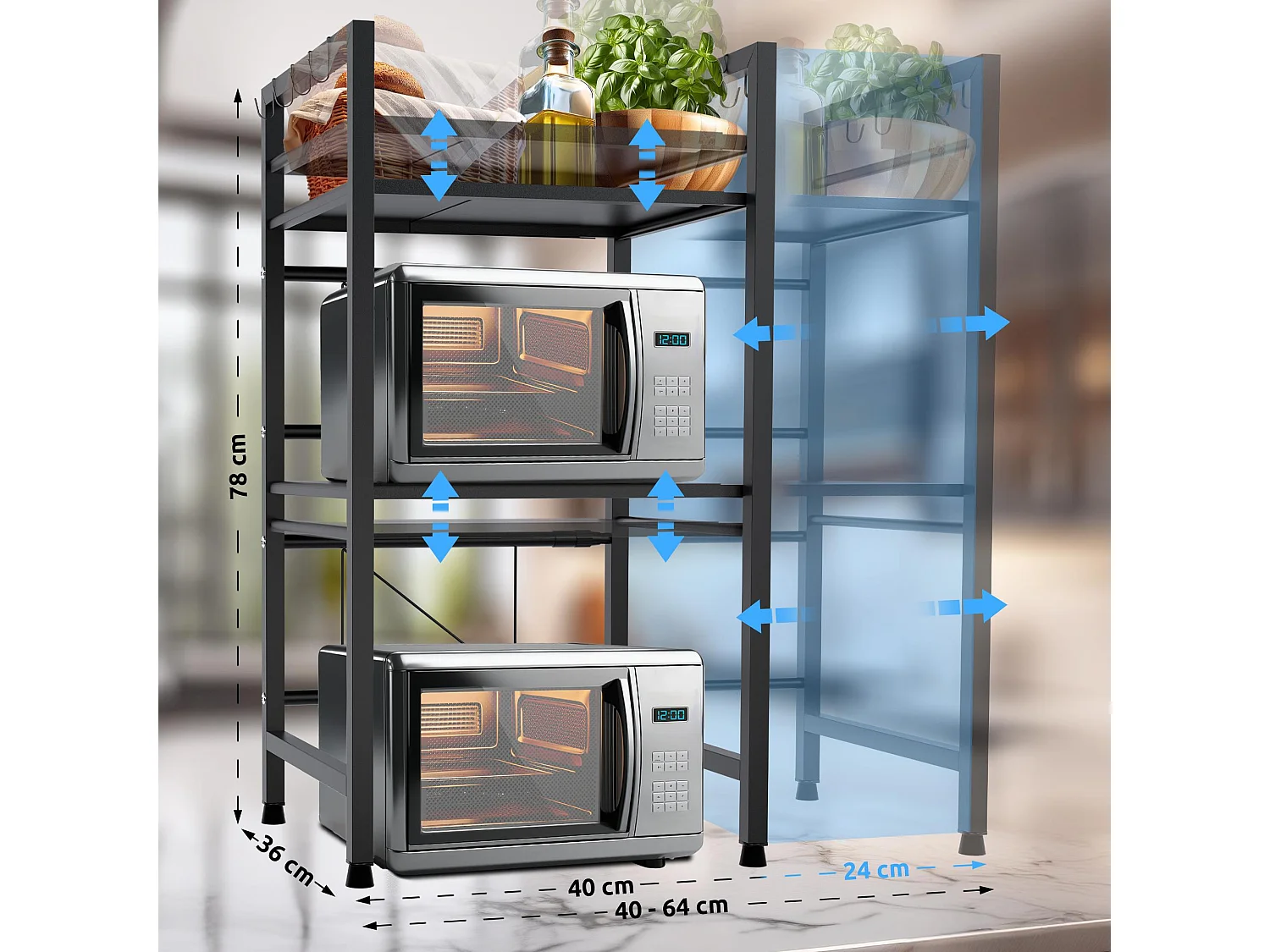 Étagère de cuisine - Métal - 3-stufig - Noir - Marana