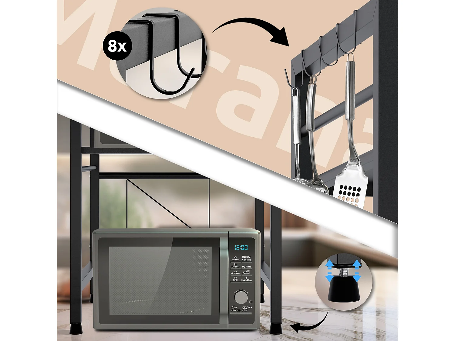 Étagère de cuisine - Métal - 3-stufig - Noir - Marana