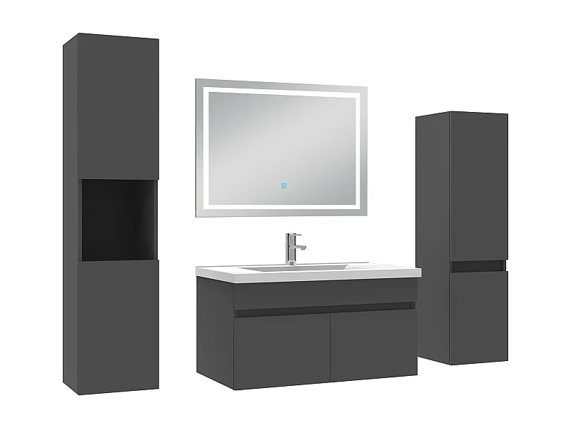 Ensemble meuble Salle de Bain 80cm avec colonne + miroir lumineux 3 couleurs Anthracite