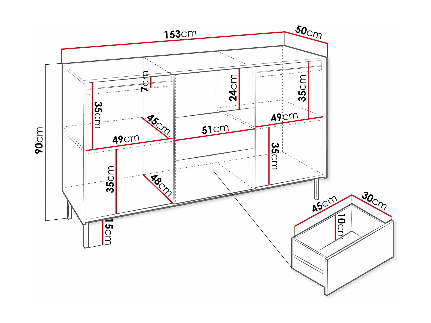 Cómoda Comfivo Delruva 101, Com gavetas e portas, 9x15x5cm