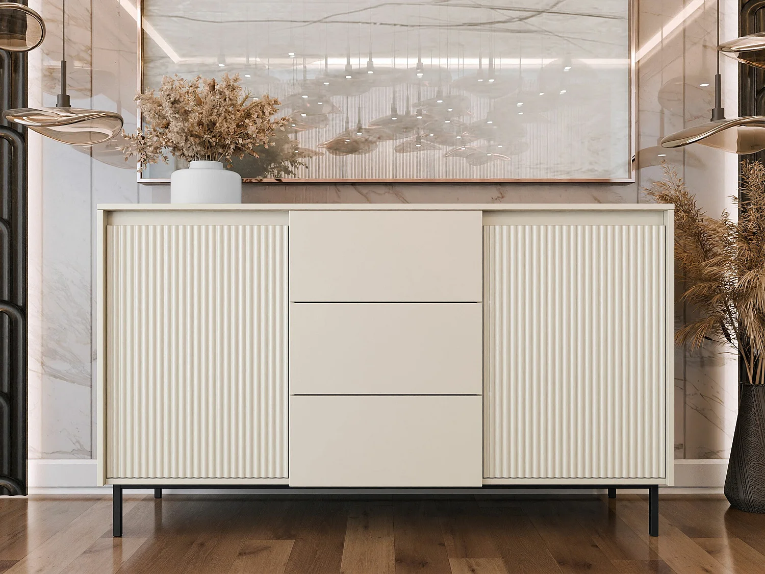 Commode Comfivo Delruva 101, Cachemire, Tiroirs et portes, 90x153x50cm