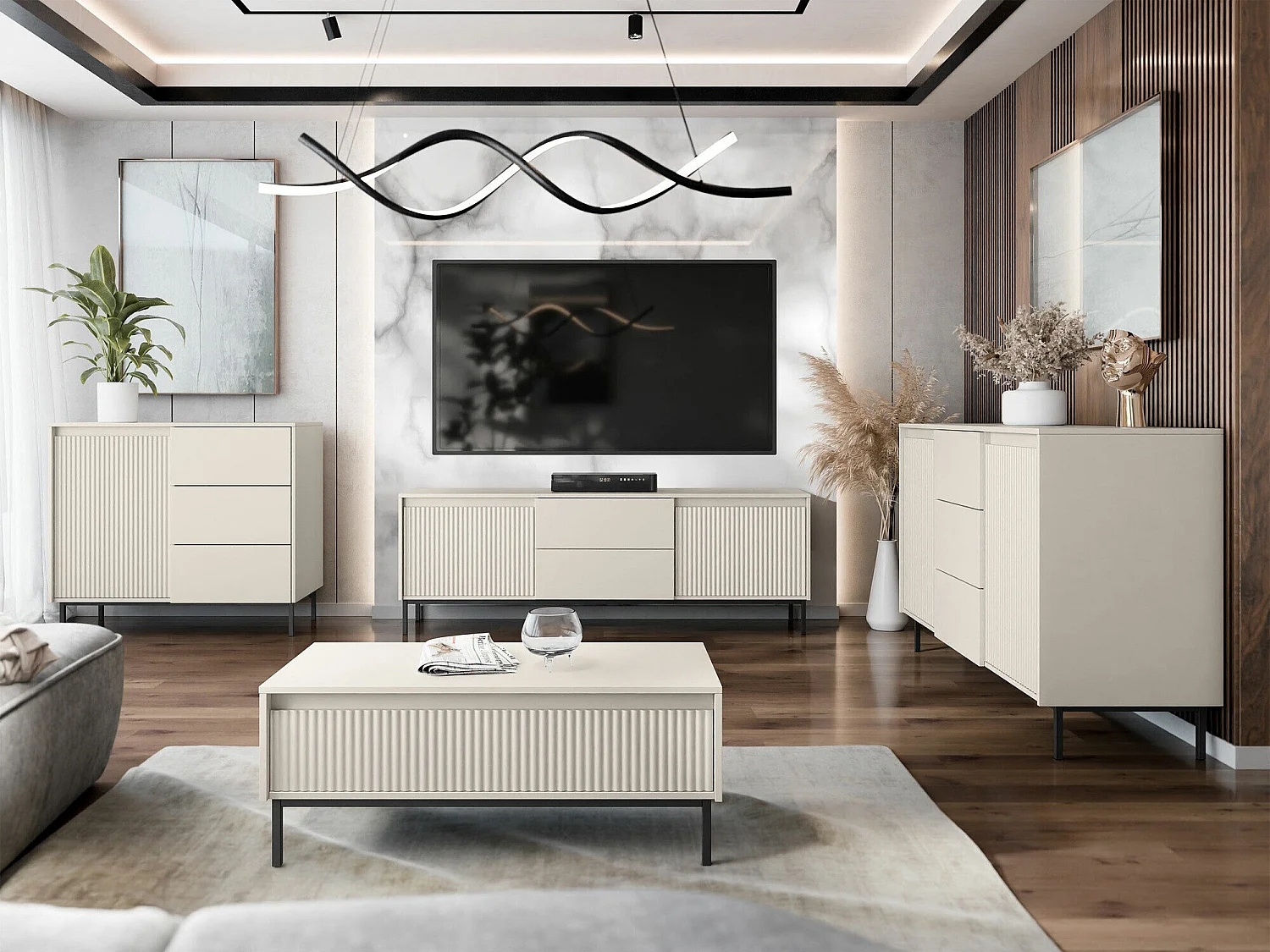 Commode Comfivo Delruva 101, Cachemire, Tiroirs et portes, 90x153x50cm