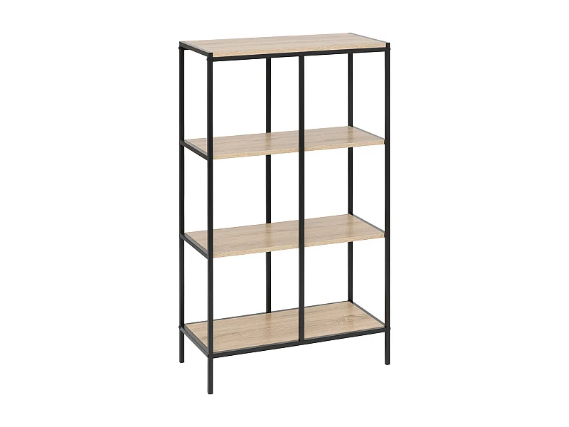 Meuble Étagère 4 niveaux Effet bois naturel et Métal noir H 116 cm