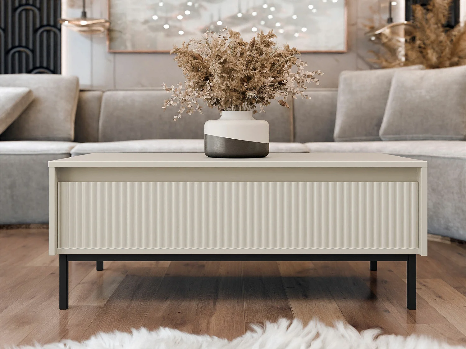 Table basse Comfivo Delruva 102, Cachemire, 40x50x100cm, Stratifié, Angulaire