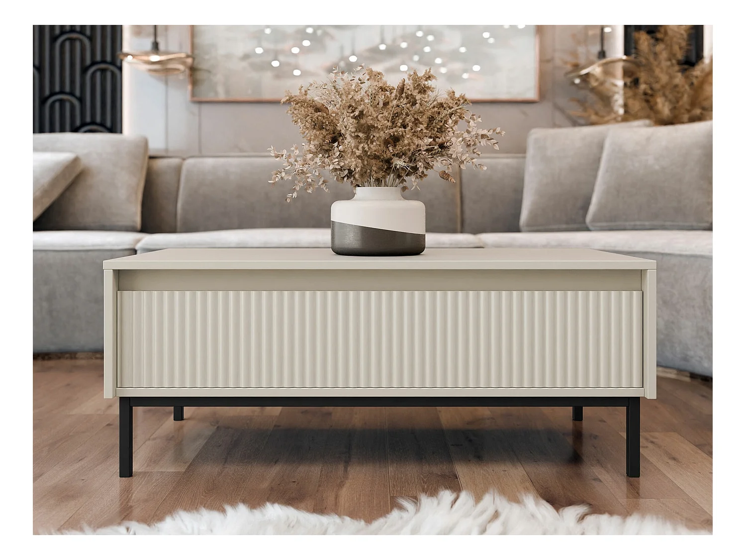 Table basse Comfivo Delruva 102, Cachemire, 40x50x100cm, Stratifié, Angulaire