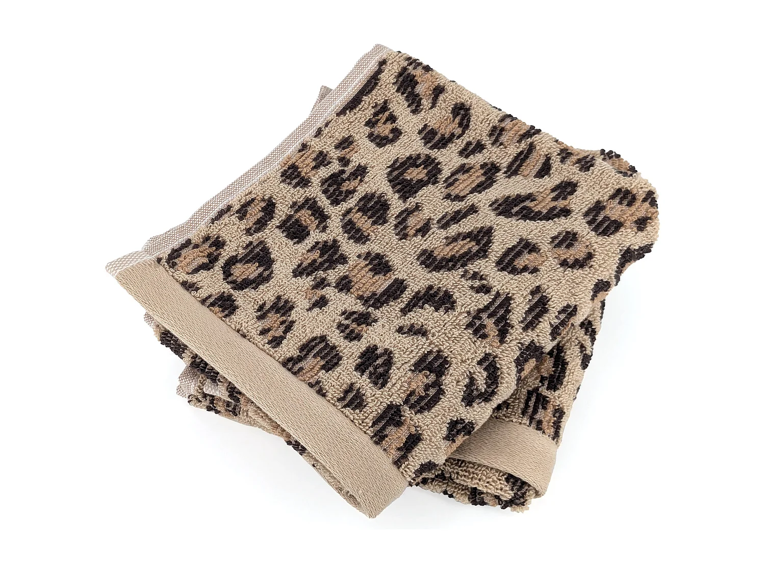 Lot de deux serviettes invités 33x50 cm pur coton collection LEOPARD beige