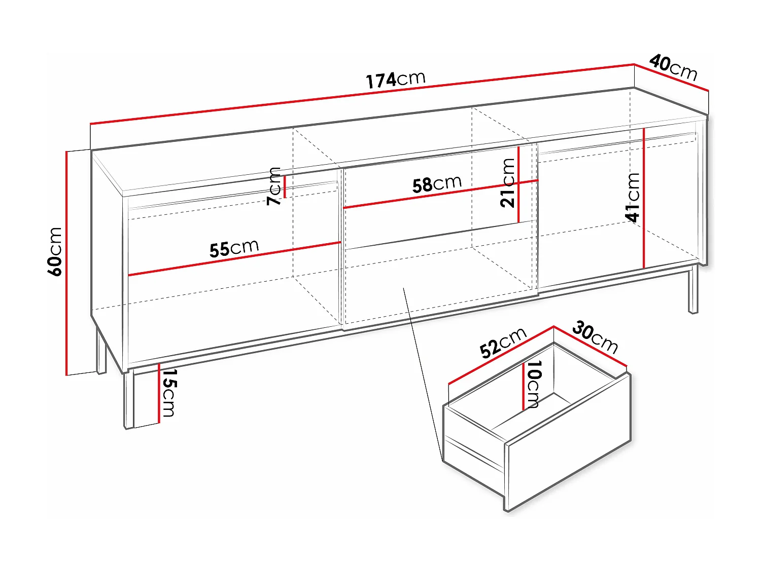 Meuble TV Comfivo Delruva 104, Cachemire, 174x60x40cm