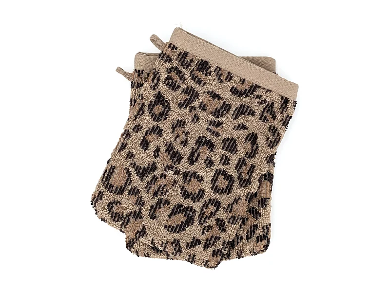 Lot de deux gants de toilette 16x21 cm pur coton collection LEOPARD beige