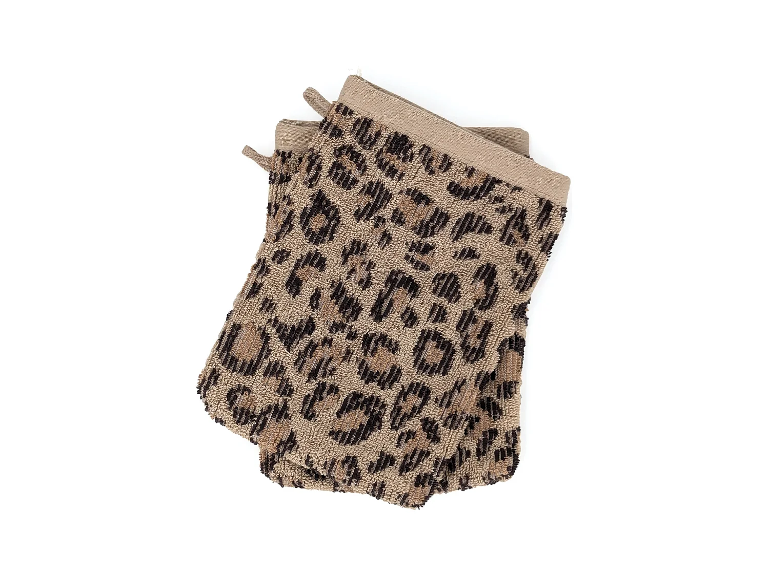 Lot de deux gants de toilette 16x21 cm pur coton collection LEOPARD beige