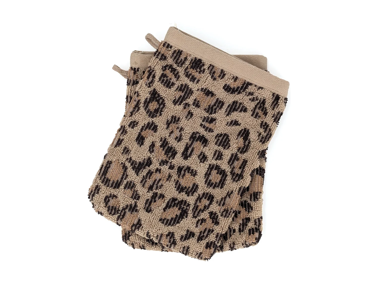 Lot de deux gants de toilette 16x21 cm pur coton collection LEOPARD beige