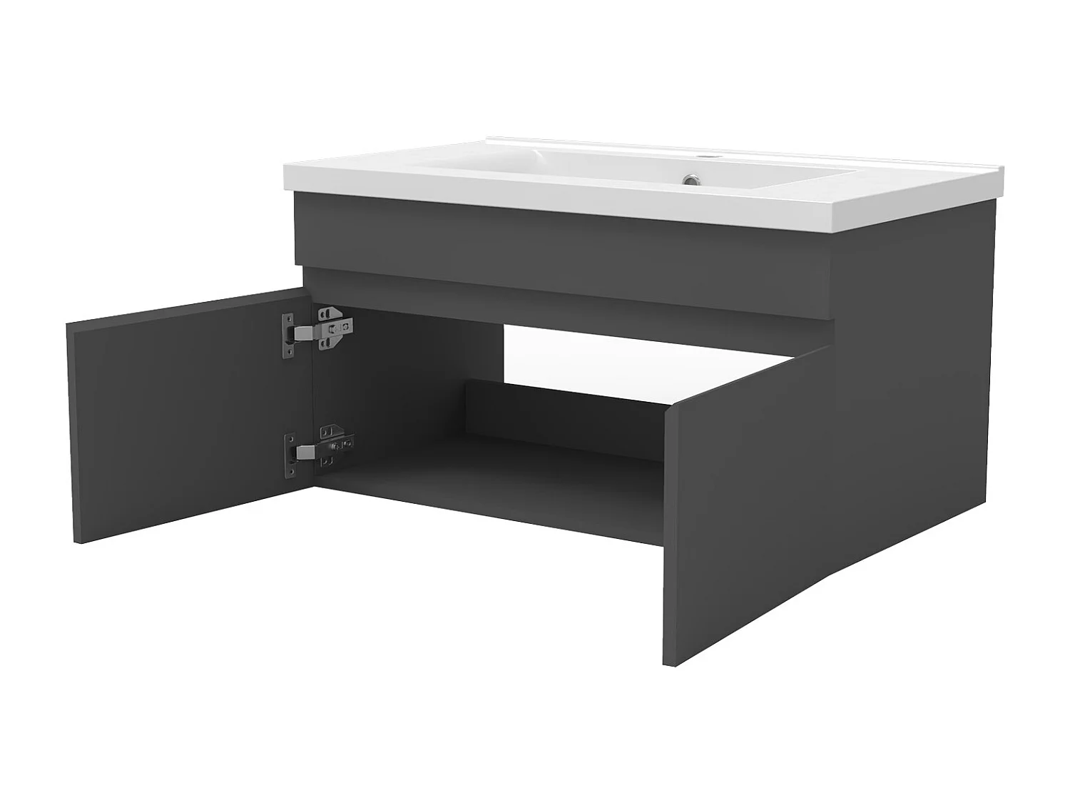 Meuble simple vasque 60cm avec colonne + miroir 3 couleurs + dimmable anthracite