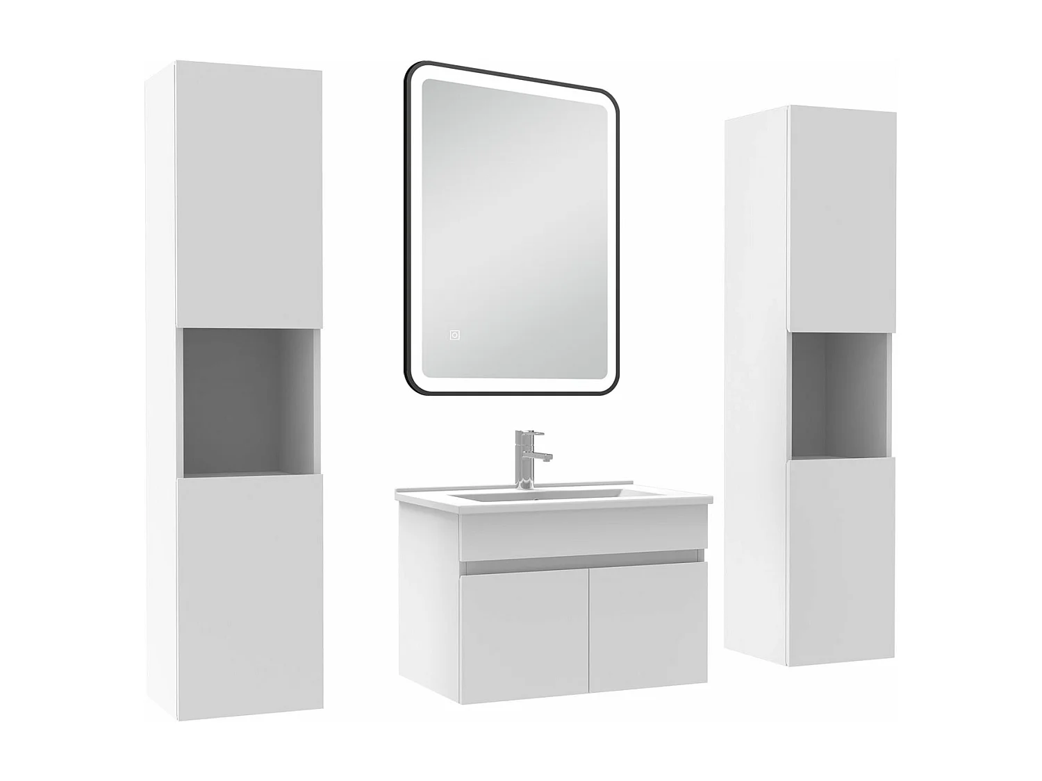 Meuble simple vasque 60cm avec colonne + miroir 3 couleurs + dimmable blanc