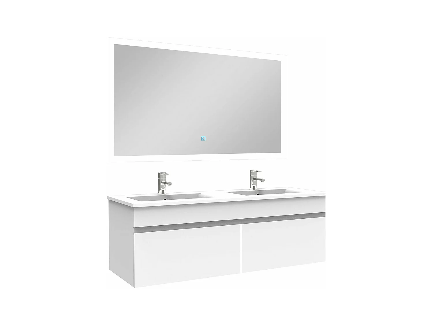 Ensemble meuble Salle de Bain 120cm double vasque + miroir lumineux 3 couleurs + dimmable blanc