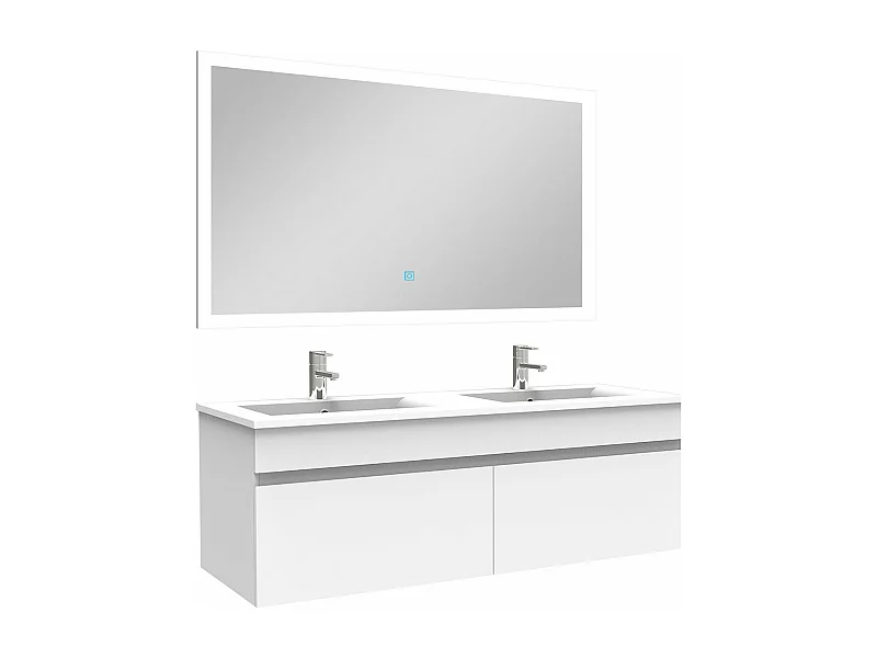Ensemble meuble Salle de Bain 120cm double vasque + miroir lumineux 3 couleurs + dimmable blanc