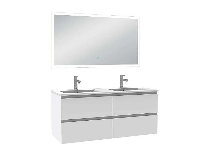 Ensemble meuble Salle de Bain 120cm double vasque et miroir lumineux 3 couleurs et dimmable blanc