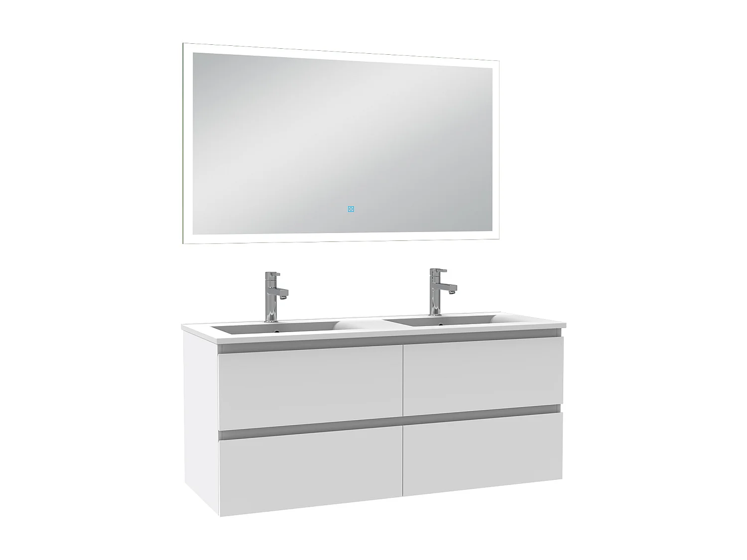 Ensemble meuble Salle de Bain 120cm double vasque et miroir lumineux 3 couleurs et dimmable blanc