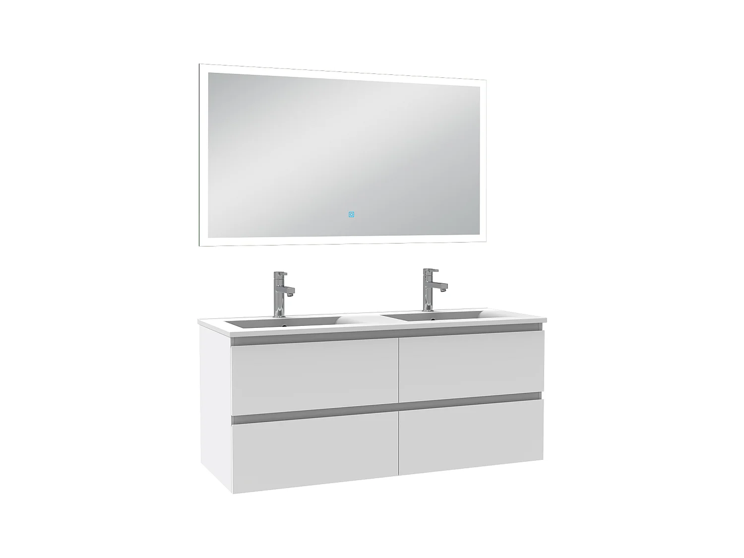 Ensemble meuble Salle de Bain 120cm double vasque et miroir lumineux 3 couleurs et dimmable blanc