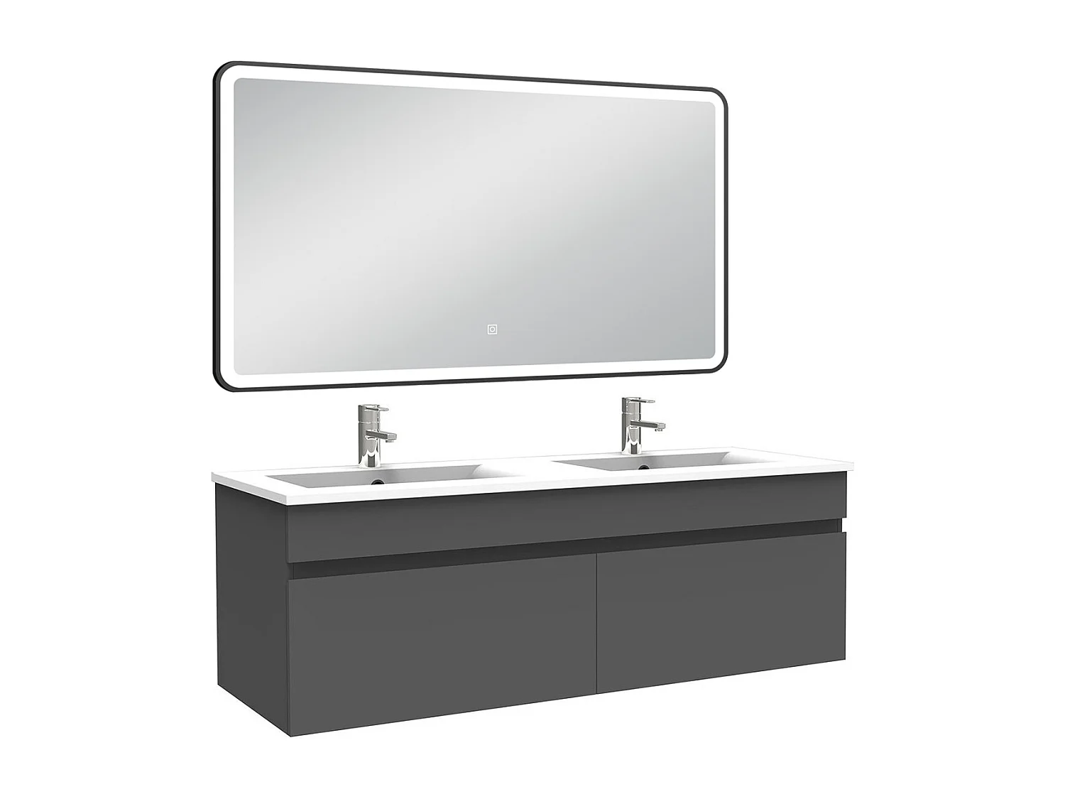 Meuble double vasque 120cm avec miroir 3 couleurs + dimmable anthracite