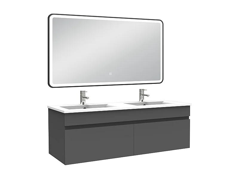 Meuble double vasque 120cm avec miroir 3 couleurs + dimmable anthracite