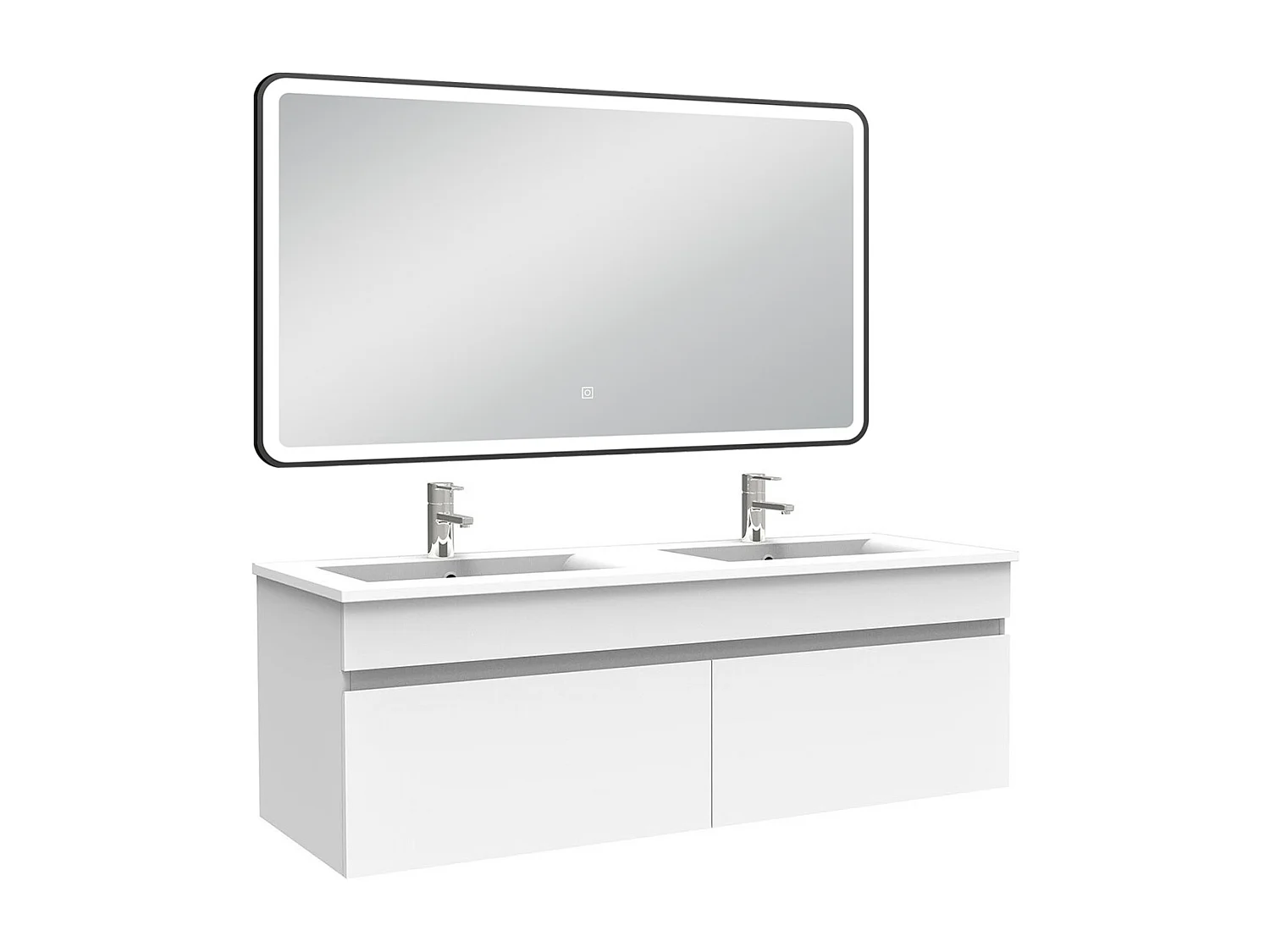 Meuble double vasque 120cm avec miroir 3 couleurs + dimmable blanc