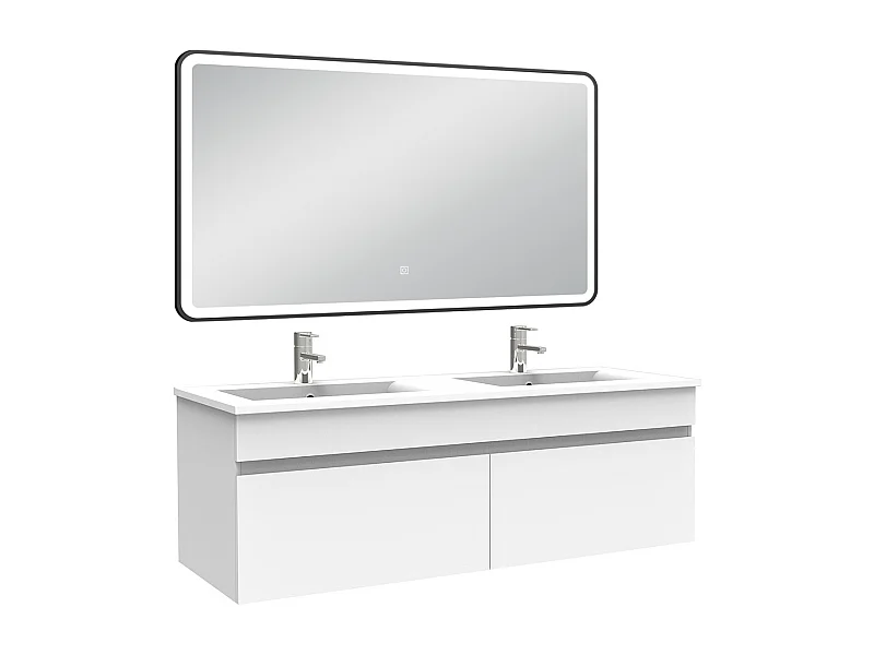 Meuble double vasque 120cm avec miroir 3 couleurs + dimmable blanc