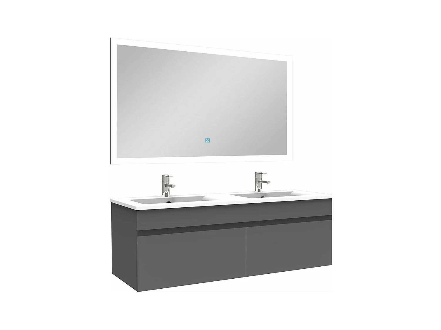 Ensemble meuble Salle de Bain 120cm double vasque + miroir lumineux 3 couleurs + dimmable anthracite