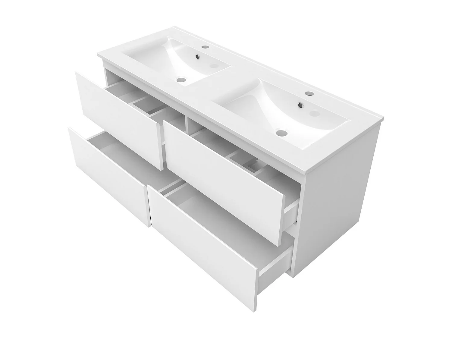 Meuble Salle de Bain 120cm Blanc double vasque + miroir lumineux 3 couleurs + dimmable