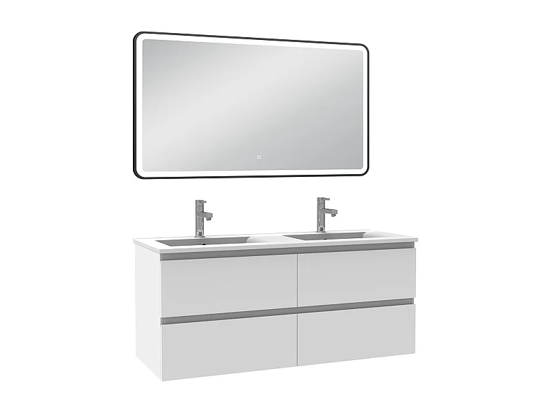 Meuble Salle de Bain 120cm Blanc double vasque + miroir lumineux 3 couleurs + dimmable