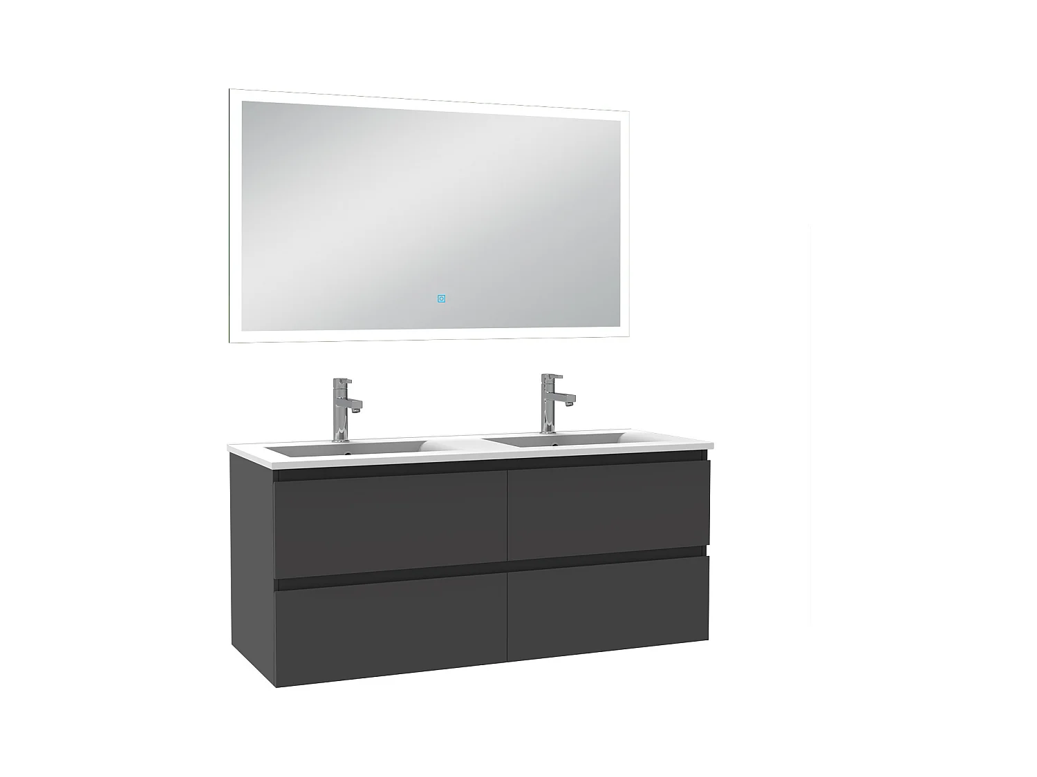 Ensemble meuble Salle de Bain 120cm double vasque et miroir lumineux 3 couleurs et dimmable anthracite