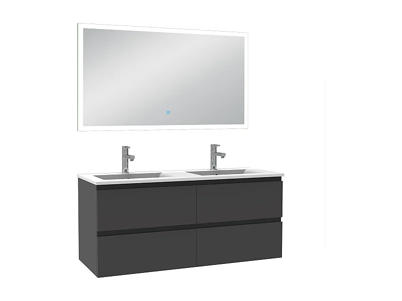Ensemble meuble Salle de Bain 120cm double vasque et miroir lumineux 3 couleurs et dimmable anthracite