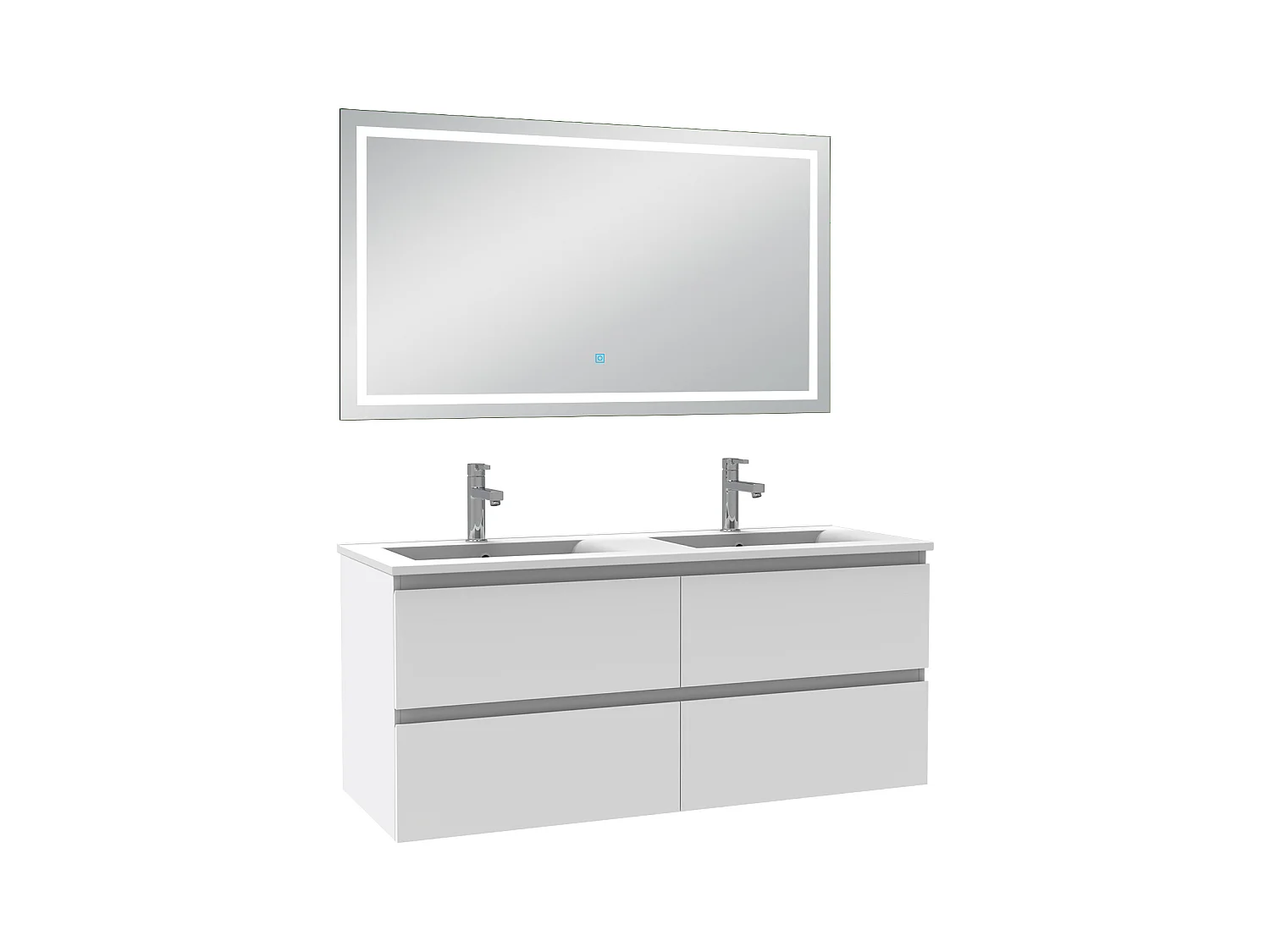 Ensemble meuble Salle de Bain 120cm Blanc double vasque et miroir lumineux 3 couleurs et dimmable