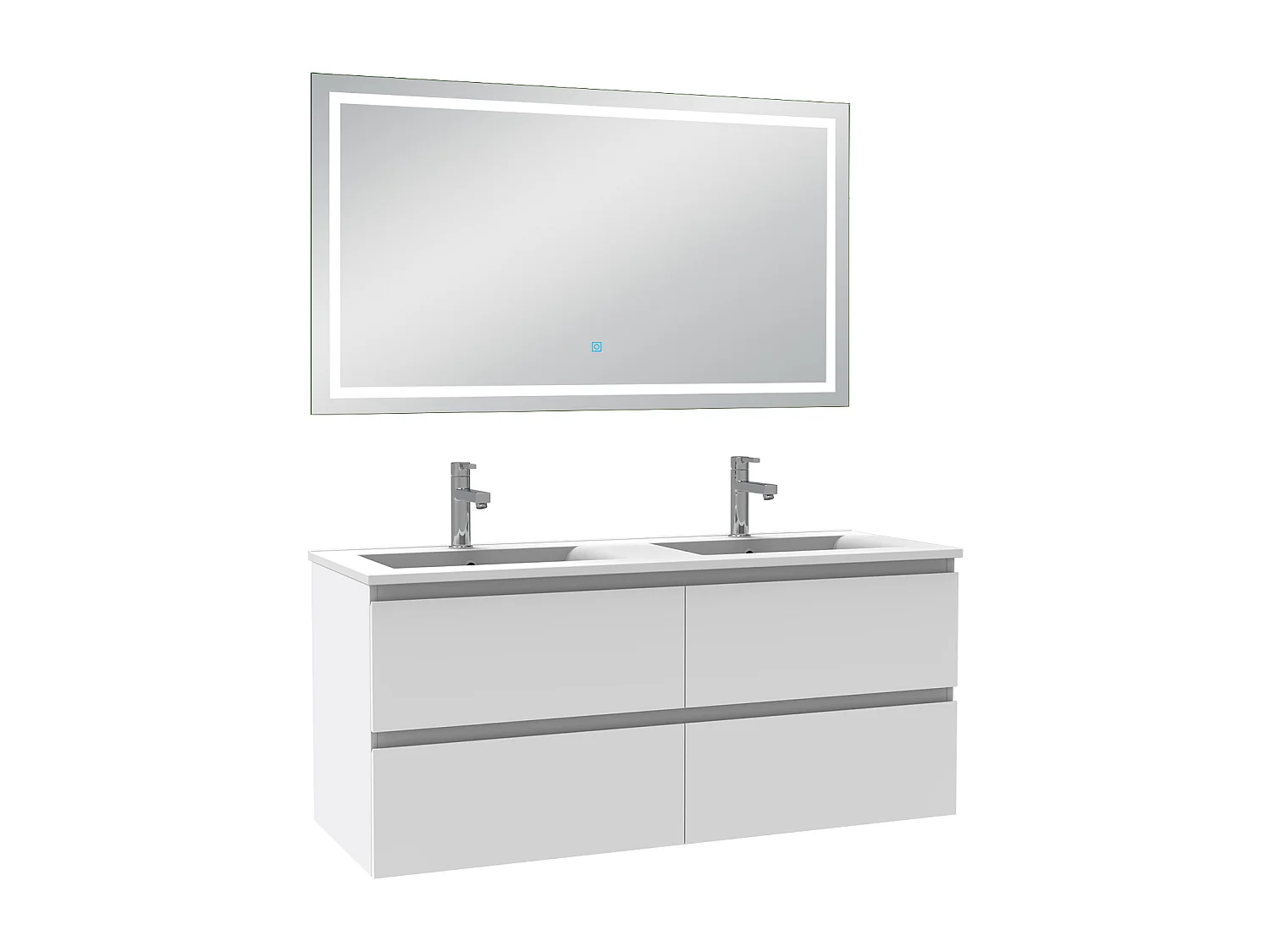 Ensemble meuble Salle de Bain 120cm Blanc double vasque et miroir lumineux 3 couleurs et dimmable