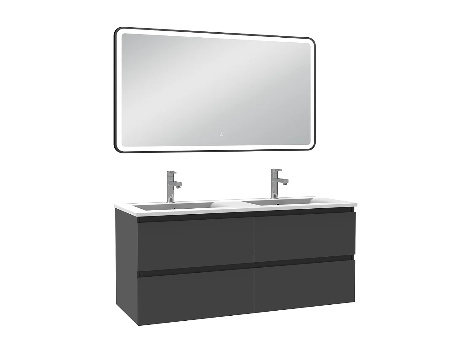 Meuble Salle de Bain 120cm Anthracite double vasque + miroir lumineux 3 couleurs + dimmable