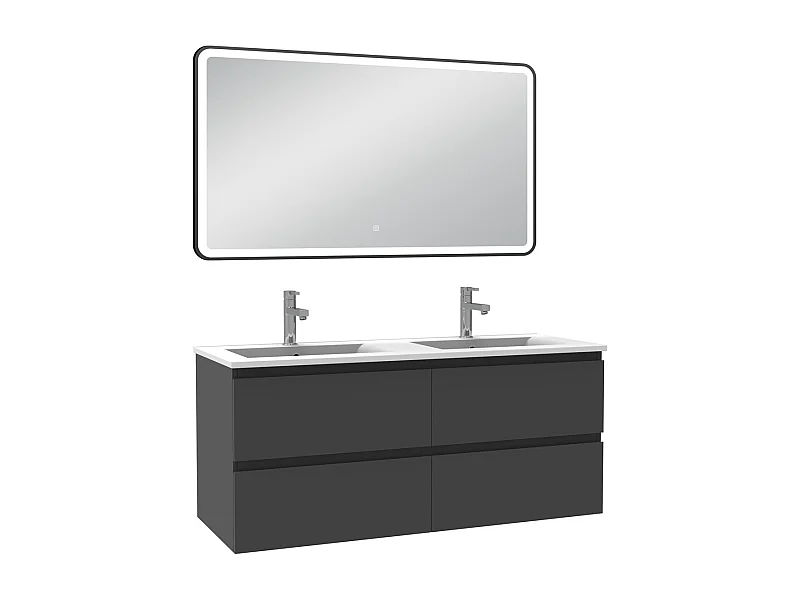 Meuble Salle de Bain 120cm Anthracite double vasque + miroir lumineux 3 couleurs + dimmable