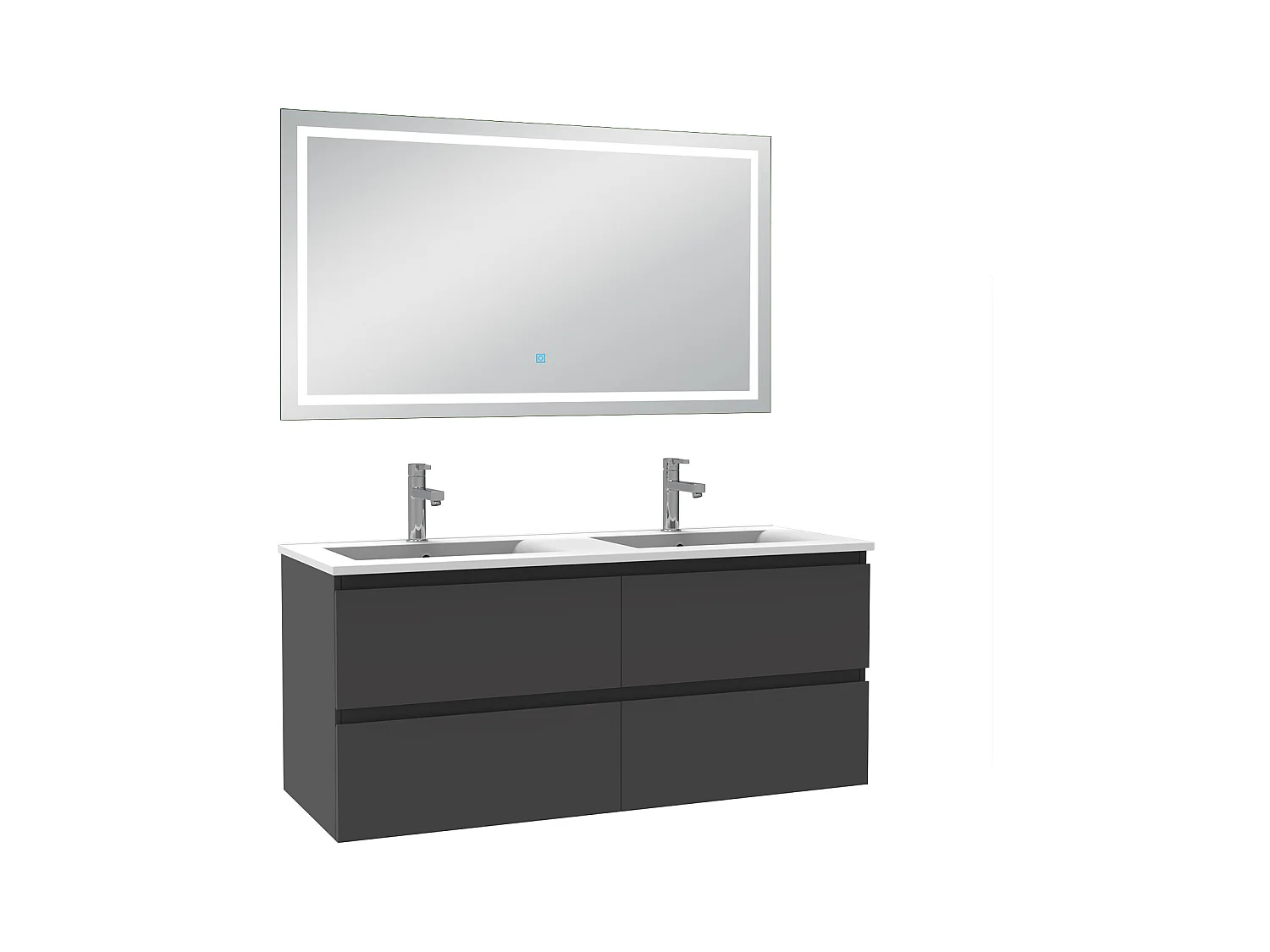 Ensemble meuble Salle de Bain 120cm Anthracite double vasque et miroir lumineux 3 couleurs et dimmable