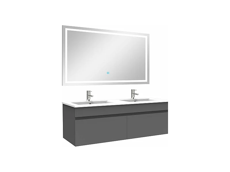Ensemble meuble Salle de Bain 120cm Anthracite double vasque + miroir lumineux 3 couleurs + dimmable