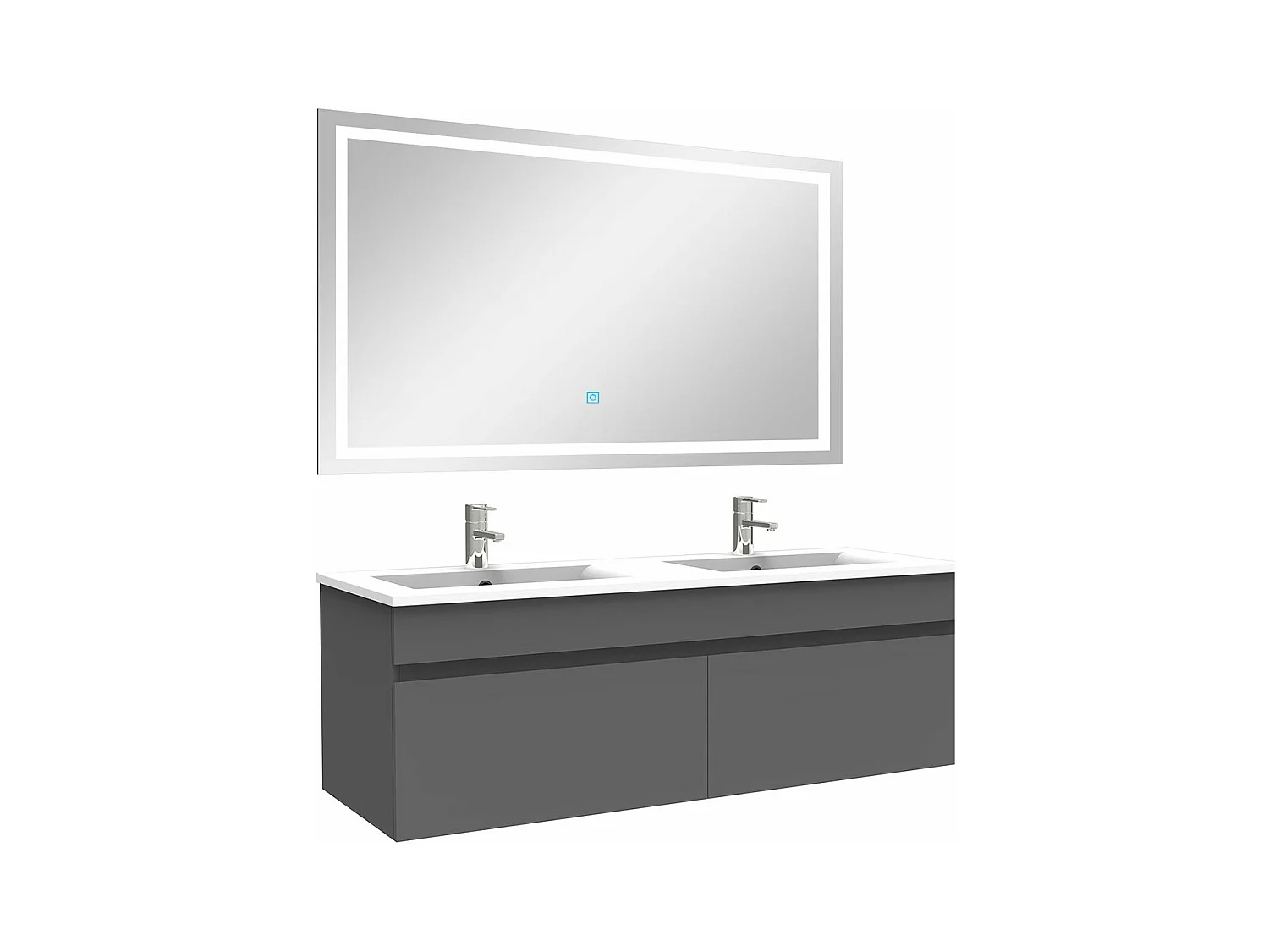 Ensemble meuble Salle de Bain 120cm Anthracite double vasque + miroir lumineux 3 couleurs + dimmable