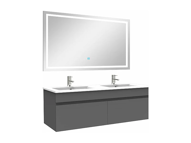 Ensemble meuble Salle de Bain 120cm Anthracite double vasque + miroir lumineux 3 couleurs + dimmable