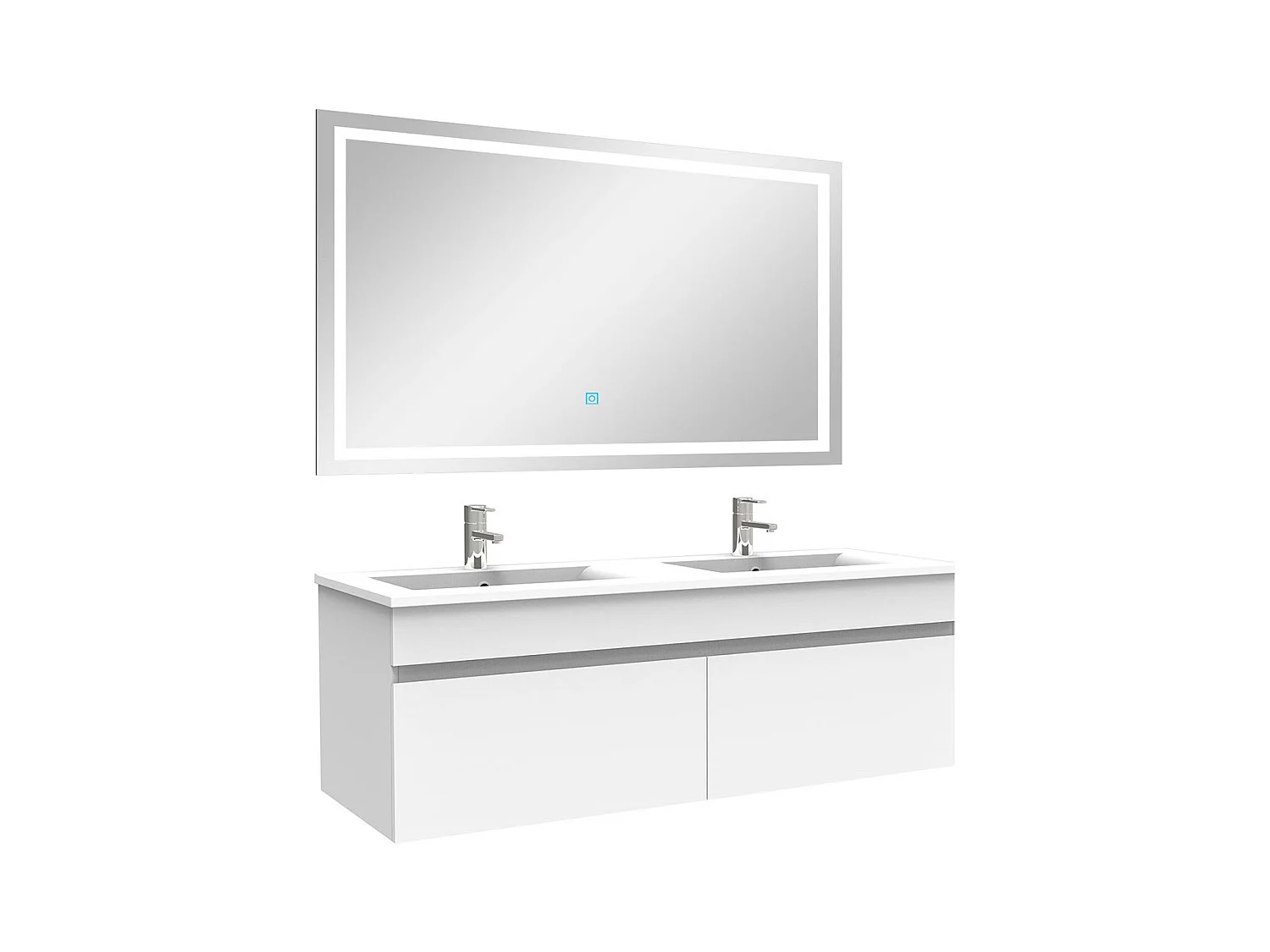 Ensemble meuble Salle de Bain 120cm Blanc double vasque + miroir lumineux 3 couleurs + dimmable