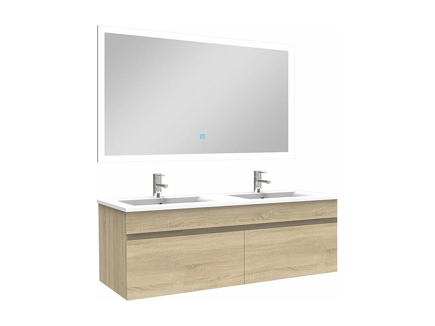 Ensemble meuble Salle de Bain 120cm double vasque + miroir lumineux 3 couleurs + dimmable chêne wotan
